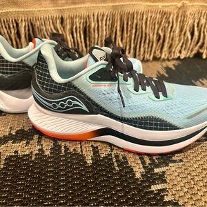 Saucony Endorphin Running Shoes in Light Blue and Orange
